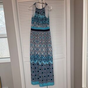 White House Black Market Blue and Black Patterned Maxi Dress